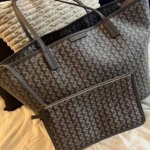 Tory Burch Charcoal Patterned Tote with Pouch